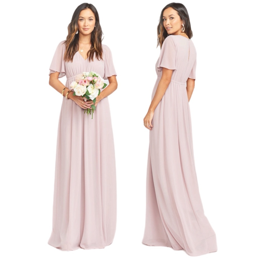 NWT Show Me Your Mumu Emily Empire Maxi Dress ~ Neutral Mauve Chiffon